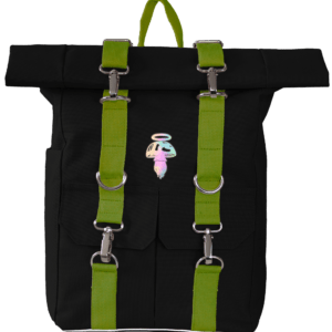 Plecak AYAHUASCA Roll Top zwijany na laptopa czarny z zielonymi taśmami