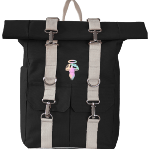 Plecak AYAHUASCA Roll Top zwijany na laptopa czarny z kremowymi taśmami